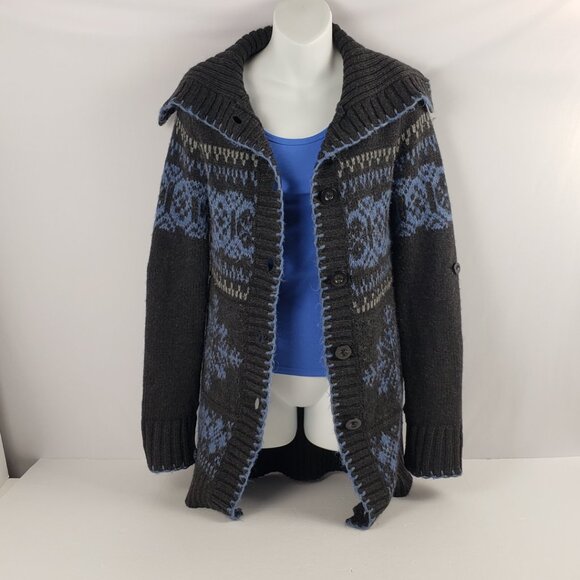 Eddie Bauer XS Blue Black Knit Sweater Womens Button Snowflake Alpaca Wool Retro - Picture 1 of 16